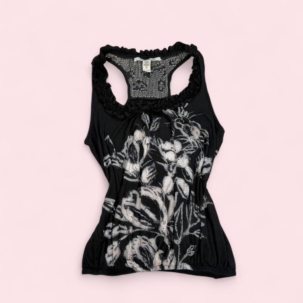 y2k American Rag black & white floral print racerback boho tank top